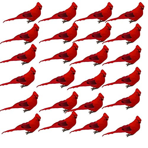 Set of 24 Clip-On Red Cardinal Christmas Tree Ornaments - 5 Inch Winter Wildlife Decor