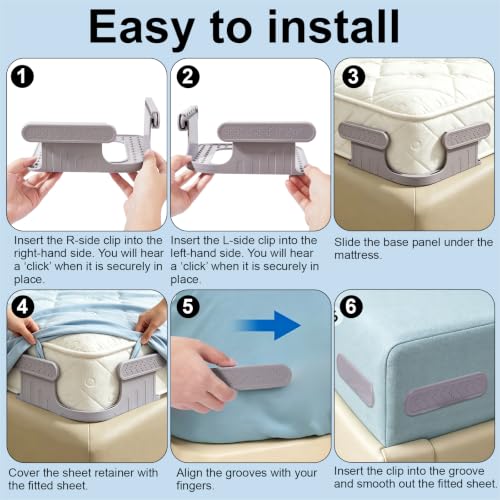 8Pcs Bed Sheet Holders for Corners with Locks - Gray - Heavy Duty Fitted Sheet Clips