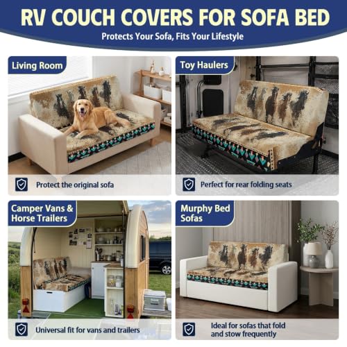 Tribal Horse RV Loveseat Cover for Camper Couch & Sofa - Stretch Fit, Protects Upholstery