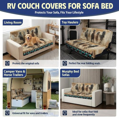 Tribal Horse RV Loveseat Cover for Camper Couch & Sofa - Stretch Fit, Protects Upholstery