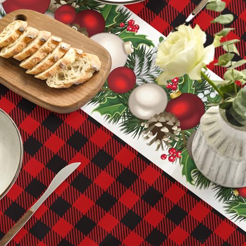 Christmas Round Tablecloth 90x90 Inch Red Plaid Holiday Decor - Washable