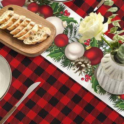 Christmas Round Tablecloth 90x90 Inch Red Plaid Holiday Decor - Washable