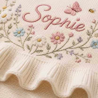 Personalized Embroidered Baby Blanket with Name - Nursery Cozy Stroller Throw - Design 4