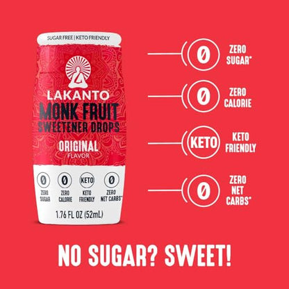 Lakanto Liquid Monk Fruit Extract Drops, Caramel - Erythritol Free Sugar Substitute Sweetener For Tea, Coffee, Smoothies, Yogurt, Cereal, Cocktails, Sugar Free, Vegan, Keto, Zero Sugar (1.76 Fl Oz)