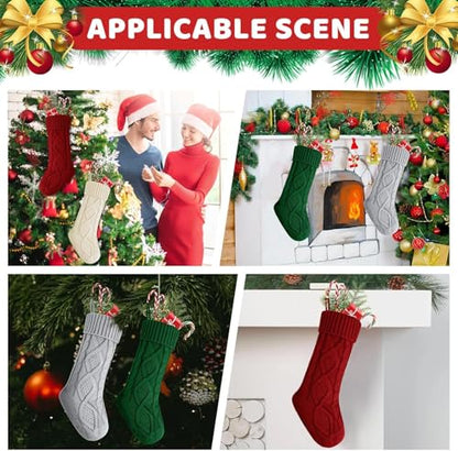 White Knit Christmas Stocking - 18 Inch Large Holiday Gift Decor
