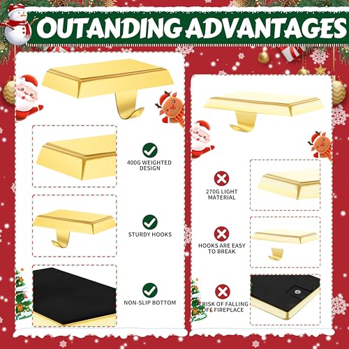Christmas Stocking Holders Set of 4 Gold Mantel Hooks Fireplace Hangers Xmas Décor