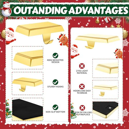 Christmas Stocking Holders Set of 4 Gold Mantel Hooks Fireplace Hangers Xmas Décor