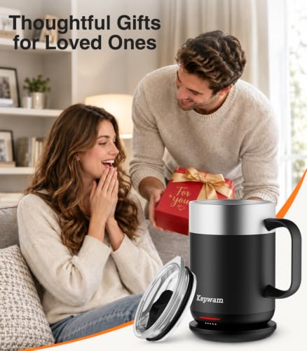 Self-Heating Coffee Mug 14oz with Black Finish & Smart Temperature Control