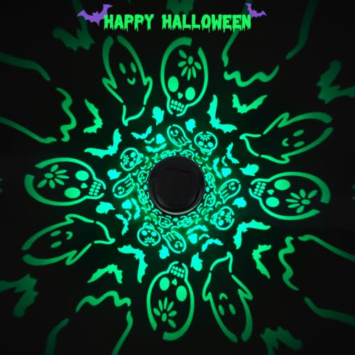 Outdoor Halloween Skull & Ghost Solar Lantern with Green Light