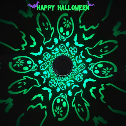 Outdoor Halloween Skull & Ghost Solar Lantern with Green Light