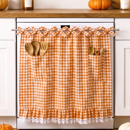 Gingham Fall Thanksgiving Oven Skirt with 2 Pockets - Kitchen Decor