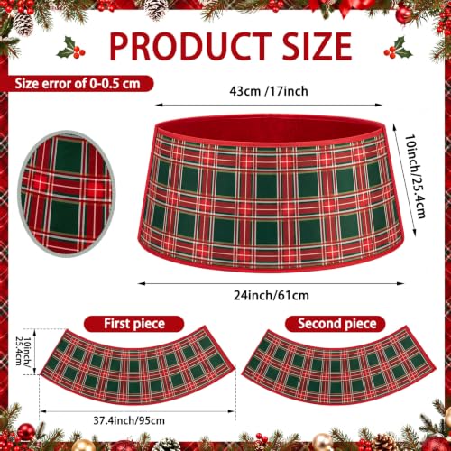 24-Inch Christmas Tree Collar - Red Green Tartan Velvet Holiday Decor