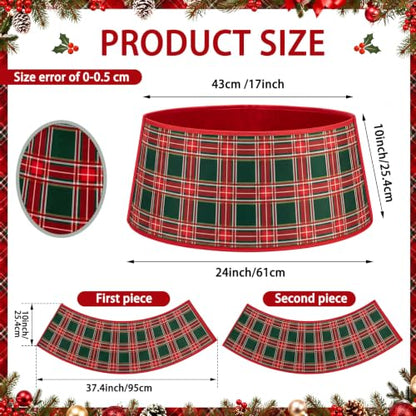 24-Inch Christmas Tree Collar - Red Green Tartan Velvet Holiday Decor