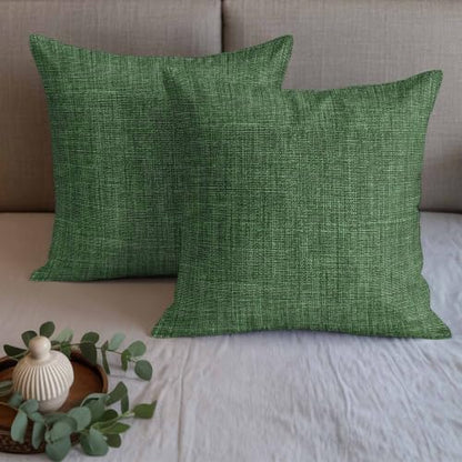 Queen Size Bed Runner with 2 Pillow Covers Green Linen Textured 83x20 - Vintage Style