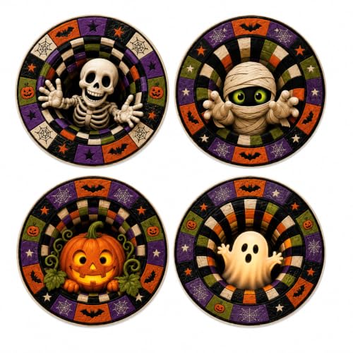 Halloween Coasters Set of 4 - Spooky Drink Table Decor for Parties
