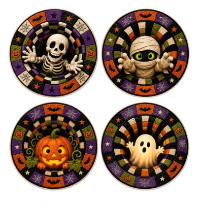 Halloween Coasters Set of 4 - Spooky Drink Table Decor for Parties