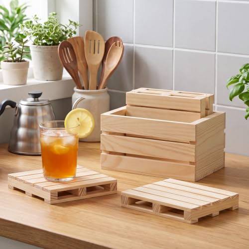 Mini Wooden Pallet Coaster Set with Storage Box - Rustic Farmhouse Decor