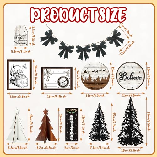 FairySandy Christmas Tiered Tray Decor Set Santa Style 15 Pcs Wooden Signs