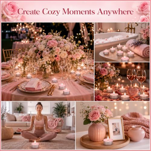Pink Rose Scented Soy Tea Light Candles 100 Pack - Relaxing Home Decor