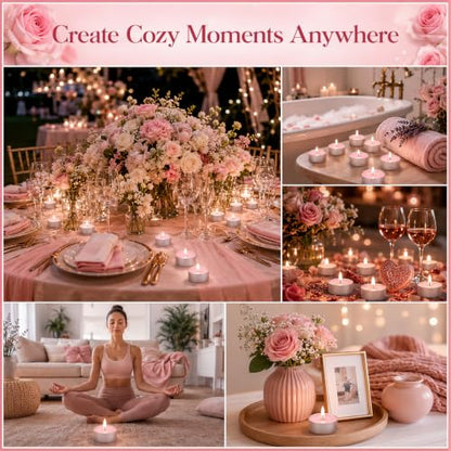 Pink Rose Scented Soy Tea Light Candles 100 Pack - Relaxing Home Decor
