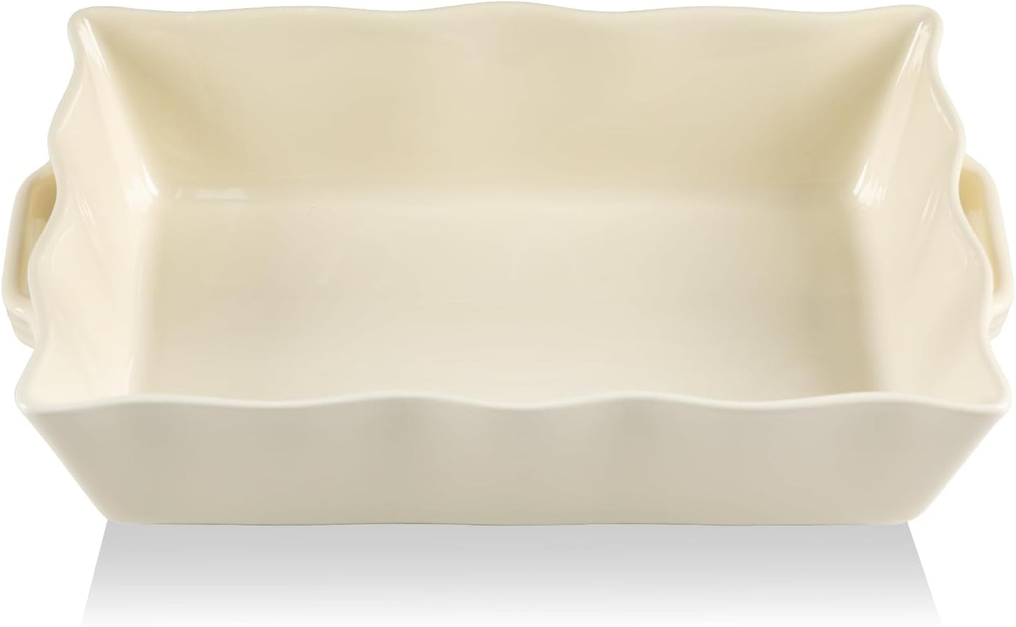 Sweejar Casserole Dishes - Ceramic 9x13 Baking Dish with Handles | Wave Edge Design for Roasting & Baking (Beige)