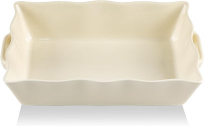 Sweejar Casserole Dishes - Ceramic 9x13 Baking Dish with Handles | Wave Edge Design for Roasting & Baking (Beige)
