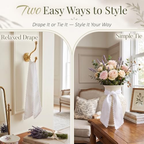 Classic White Wreath Sash with Ric Rac & Scalloped Trim - 2 Pcs Front Door Decor