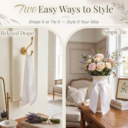 Classic White Wreath Sash with Ric Rac & Scalloped Trim - 2 Pcs Front Door Decor