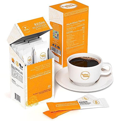 fusion foods Reishi Mushroom Black Coffee by fushion foods|Stay Focus Longer, Zero Jitters & Immune Support with All Natural Unadulterated Reishi Mushroom Ganoderma | Robust Aroma & Taste - 10 counts