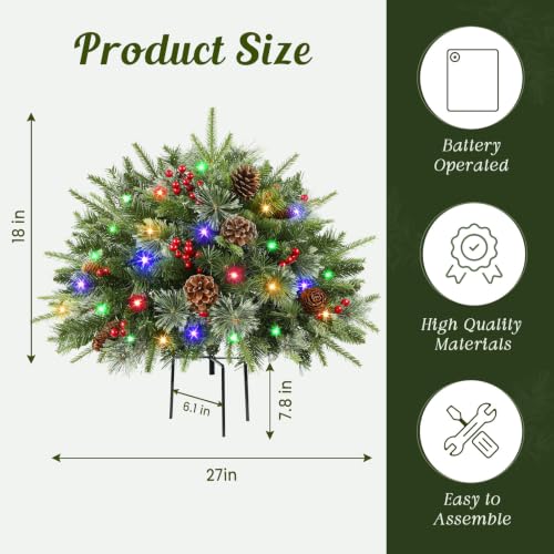 18Inch Artificial Christmas Urn Filler with Pre-Lit Tree and Decorations - Outdoor Holiday Decor