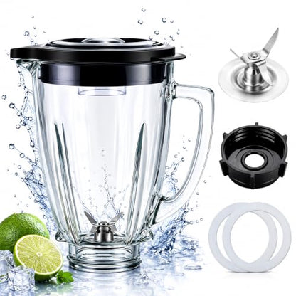 6-Pack Glass Blender Jar Replacement for Oster Classic Series - 6-Cup Pitcher with Blade, Gasket, Lid