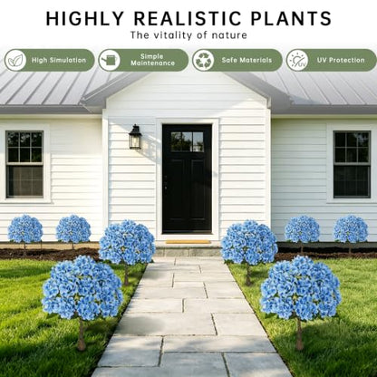 Hydrangea Artificial Tree 3ft Blue Flower with Ground Spikes - Set of 2