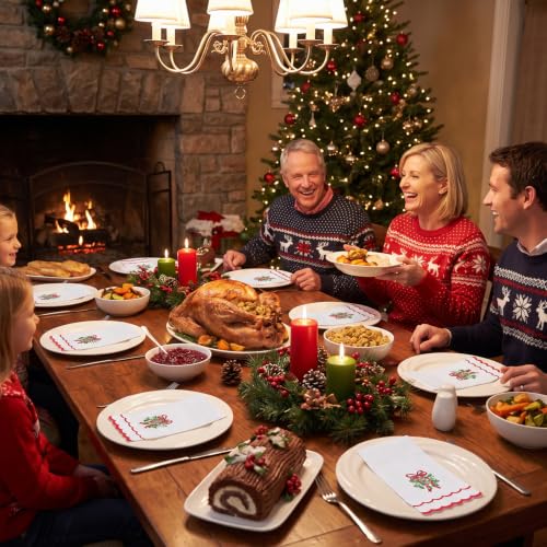 Christmas Mistletoe Paper Napkins 60 Pack - Holiday Guest Towels for Bathroom & Table Decor