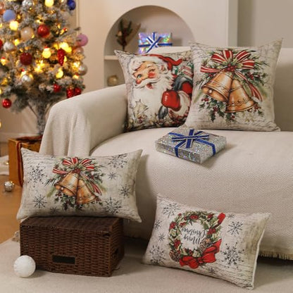 Multicolor Christmas Pillow Covers Set of 4 12x20 Santa Claus Decor
