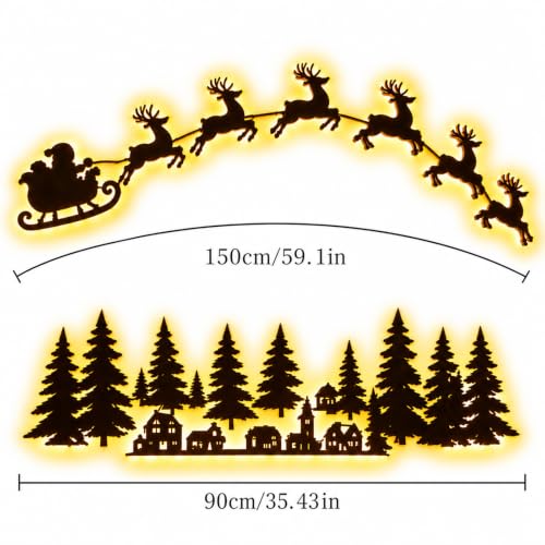 12PCS LED Reindeer Wall Decor - Light-Up Wooden Christmas Decorations - Reindeer and Tree Set
