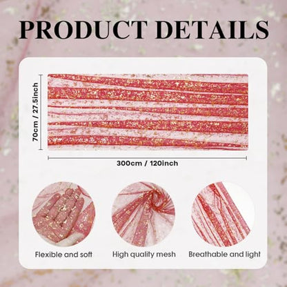 28x120 Inch Red Gold Gauze Table Runner 6 Pack Glitter Metallic Decor