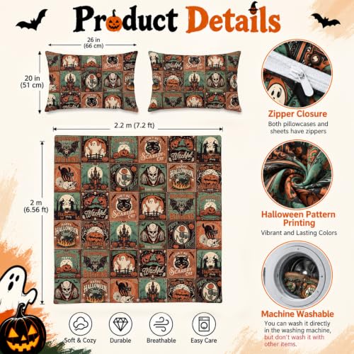 Halloween Bedding Duvet Cover Set Queen Size Bat Ghost Pumpkin - 3pcs - Tudomro
