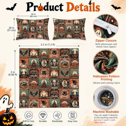 Halloween Bedding Duvet Cover Set Queen Size Bat Ghost Pumpkin - 3pcs - Tudomro