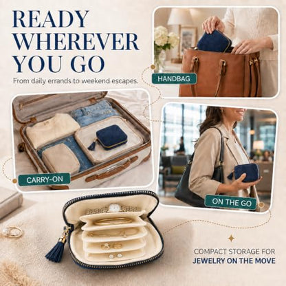 Small Travel Jewelry Organizer Case with Blue Velvet Interior - Compact & Portable