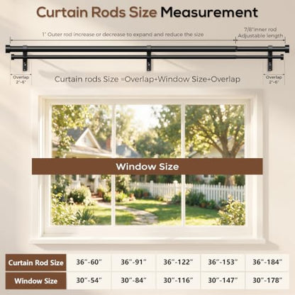 Heavy Duty Double Curtain Rod Set - Black, Adjustable 36-153 Inches