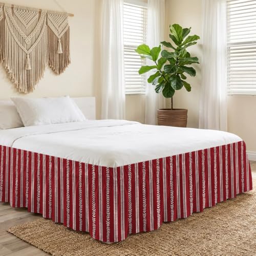 Red Boho Leaves Bedskirt Queen Size 16 Inch Drop Wrap Around Adjustable Dust Ruffle