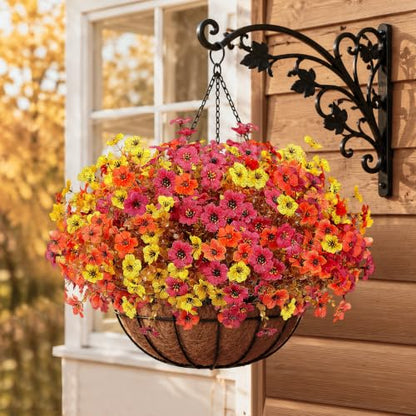 Artificial Fall Mums Flowers for Outdoors Porch Decoration - Burgundy, Orange, Yellow - 12 Bundles