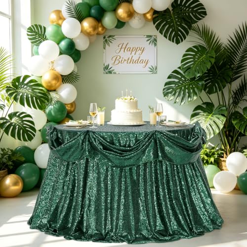 Emerald Green Round Sequin Tablecloth - 132 Inch Glitter Party Cover - Wedding & Event Decor