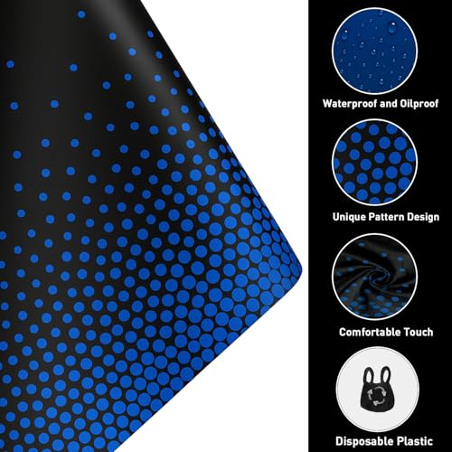 Disposable Plastic Tablecloths 54x108 Inch Black and Blue Dot Set - 16 Pack