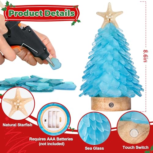 Aquamarine Sea Glass Christmas Tree with LED Lights - Handcrafted Holiday Decor
