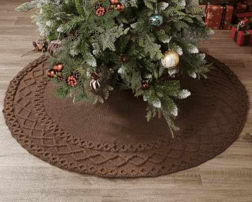 Brown Knit Christmas Tree Skirt 48 Inch - Rustic Holiday Decoration