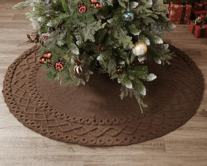 Brown Knit Christmas Tree Skirt 48 Inch - Rustic Holiday Decoration