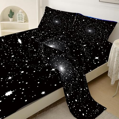 Dark Star Galaxy Print Bedding Set 4-Piece Microfiber Queen Sheets - Fade Resistant