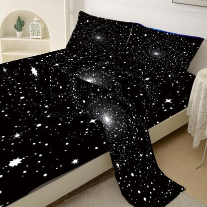 Dark Star Galaxy Print Bedding Set 4-Piece Microfiber Queen Sheets - Fade Resistant