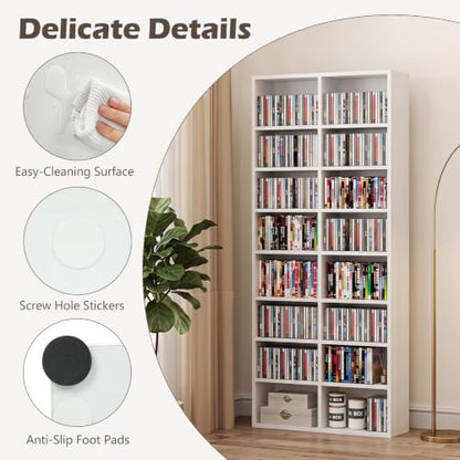 Giantex 16-Shelf CD DVD Storage Rack, Wide White Media Organizer
